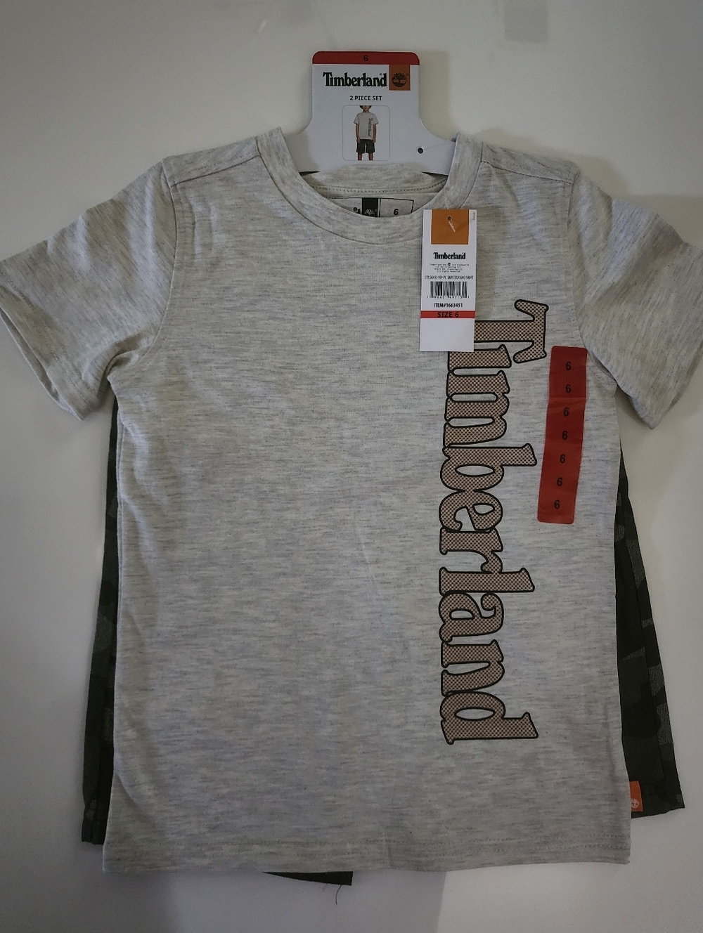 Timberland Light Gray Kids Vertical Logo Tee